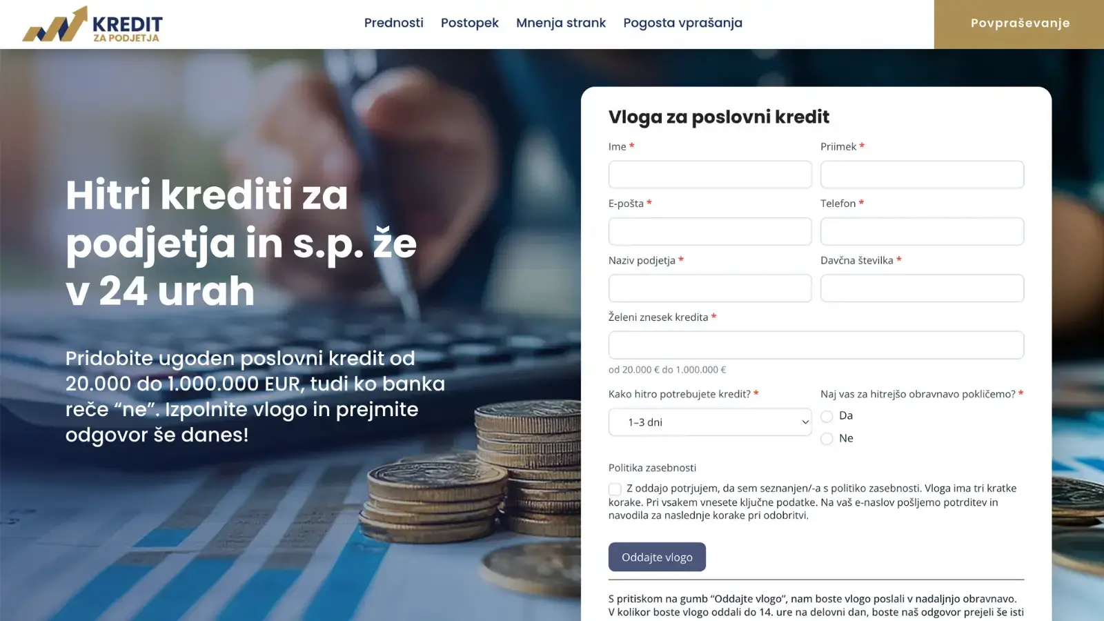 financiranje in kredit za podjetja